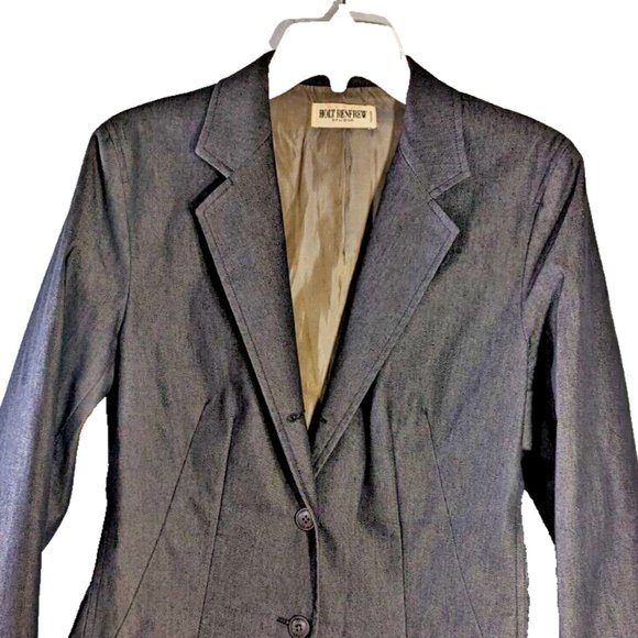 HOLT RENFREW Woman’s Denim Blazer Dress 3-Button Jeans Jacket Dark Gray M - Picture 2 of 7
